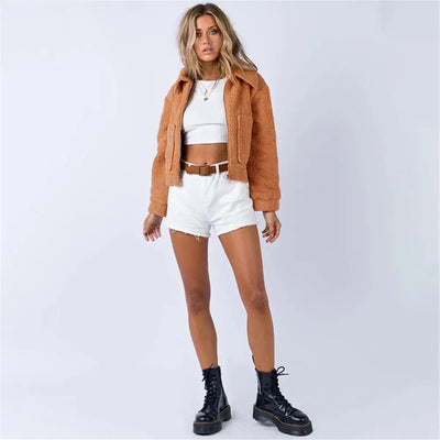Kuschelige Sherpa-Bomberjacke für Damen