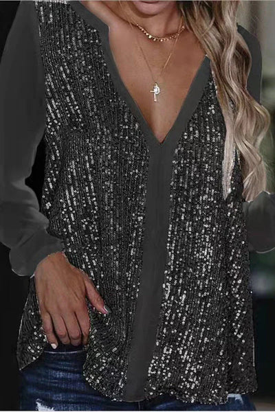 Jennifer | Elegante Pailletten Langarmbluse