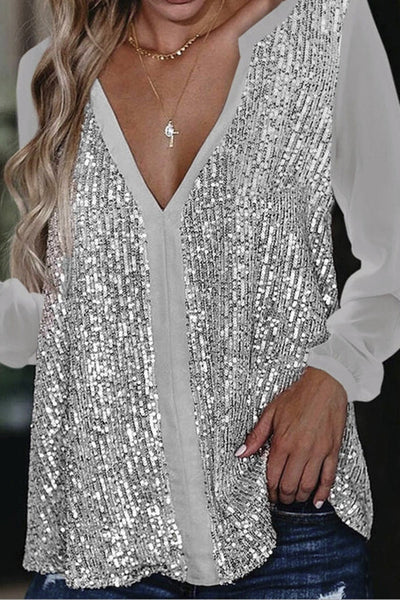 Jennifer | Elegante Pailletten Langarmbluse