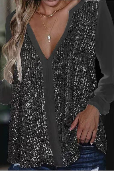 Jennifer | Elegante Pailletten Langarmbluse
