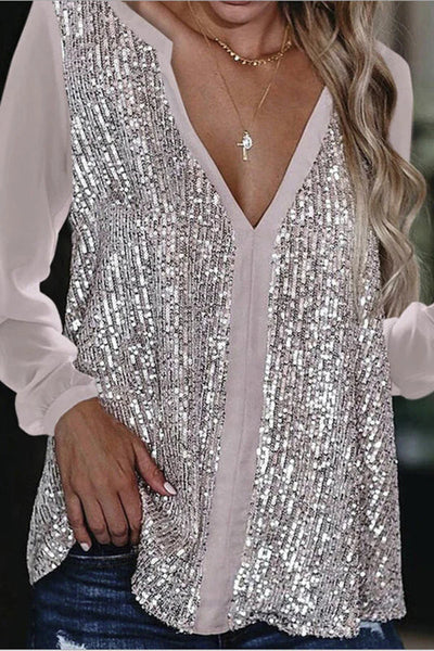 Jennifer | Elegante Pailletten Langarmbluse