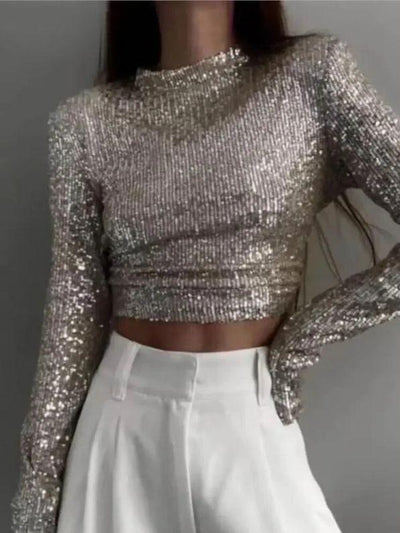 Karolin | Paillettenverziertes langärmliges Crop Top