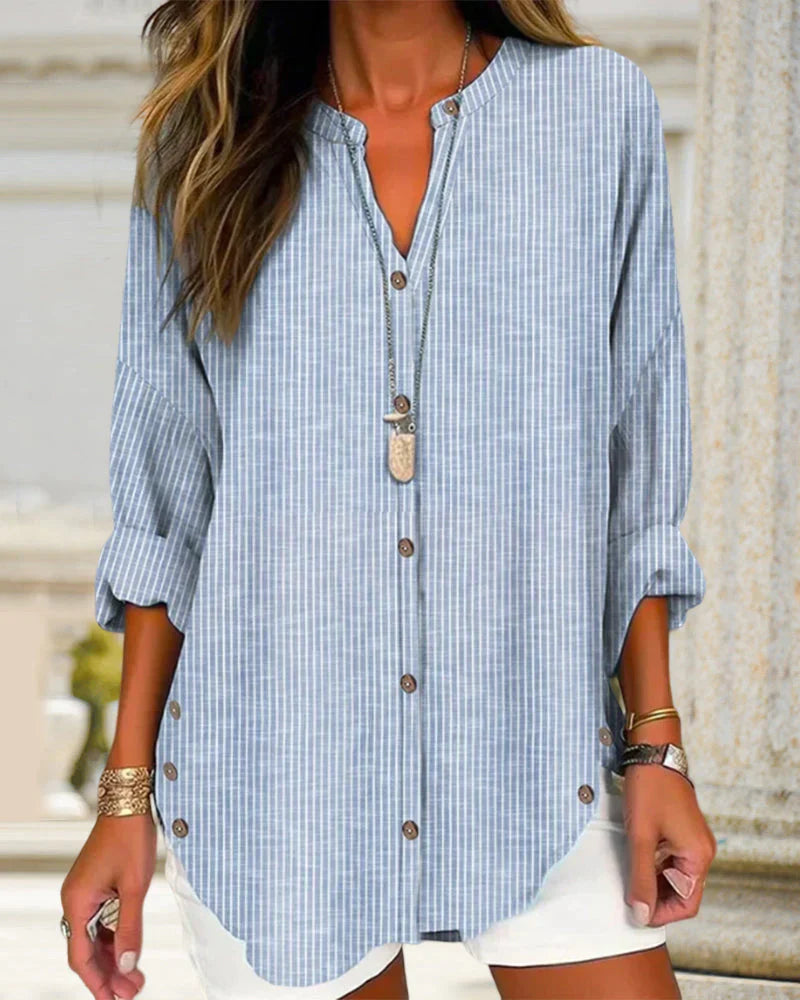 Kristin | Elegante gestreifte Bluse mit V Ausschnitt
