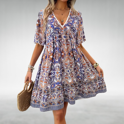 Saylor - Bohemian Paisley Druck V-Ausschnitt Sommerkleid