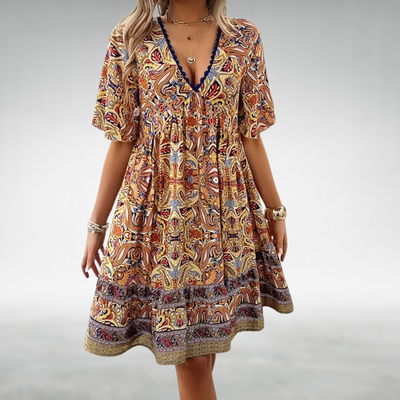 Saylor - Bohemian Paisley Druck V-Ausschnitt Sommerkleid
