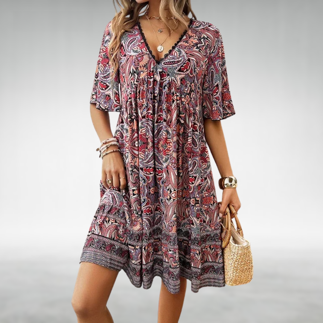 Saylor - Bohemian Paisley Druck V-Ausschnitt Sommerkleid