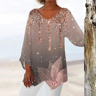 Nadine | Trendiges Langarm Top mit V Ausschnitt