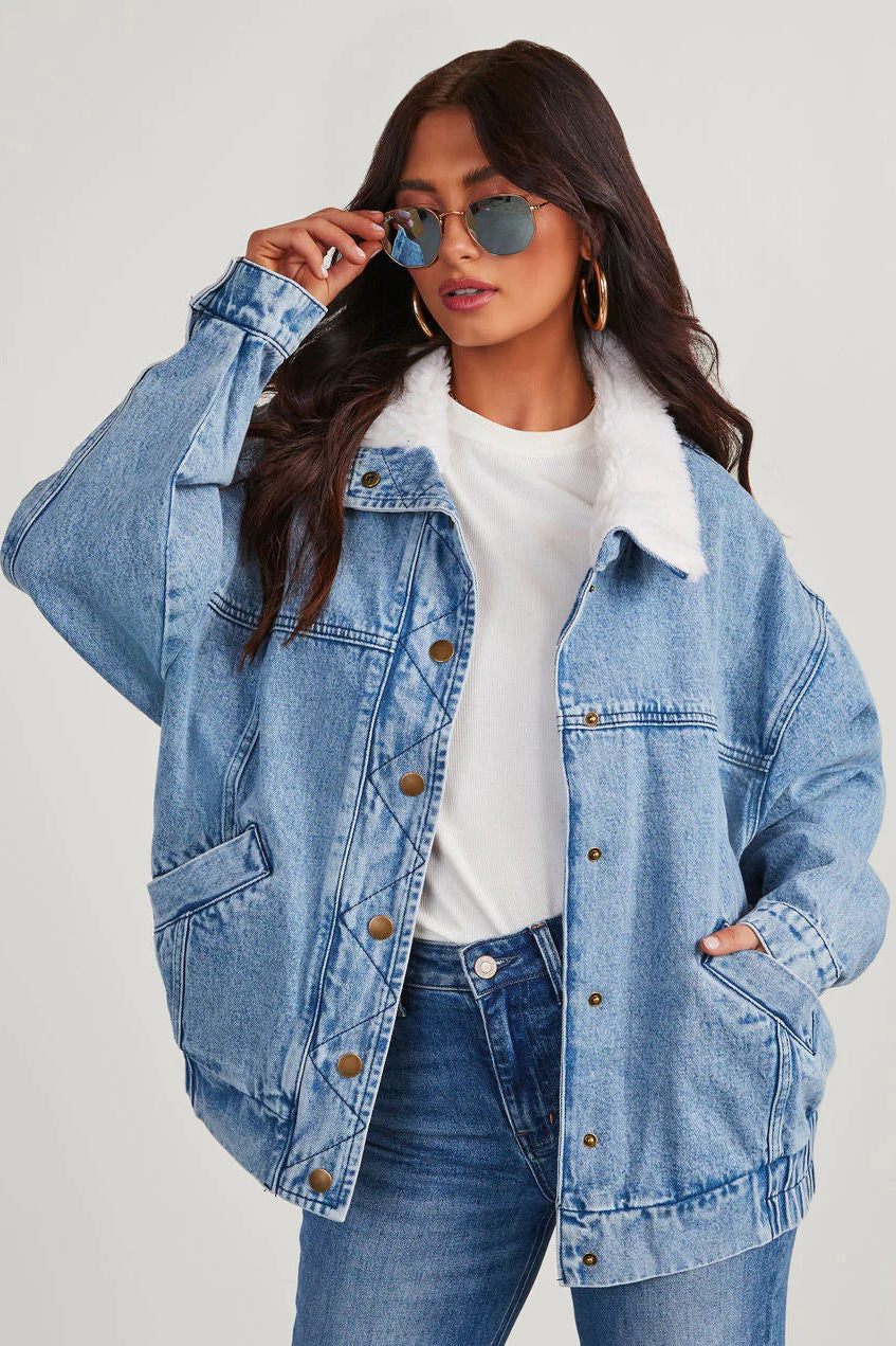 Eva | Damen-Denimjacke mit Fleecekragen – Trendy und Bequem für Jeden Tag