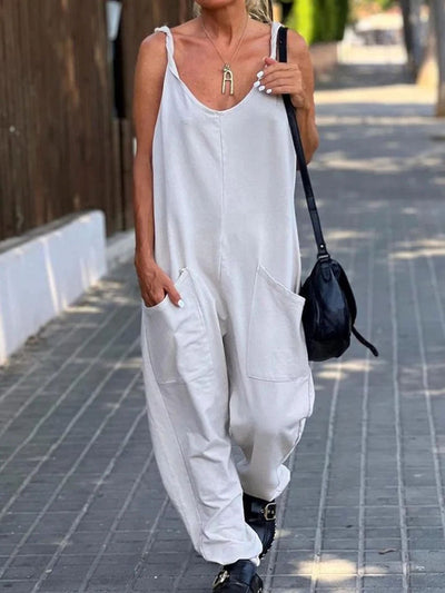 Beiger Lockerer Jumpsuit Mit Großen Taschen - Mia