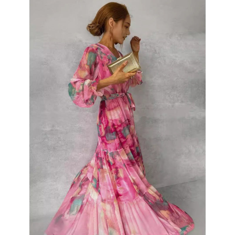 Trinity - Faltenrock V-Ausschnitt Boho Maxikleid