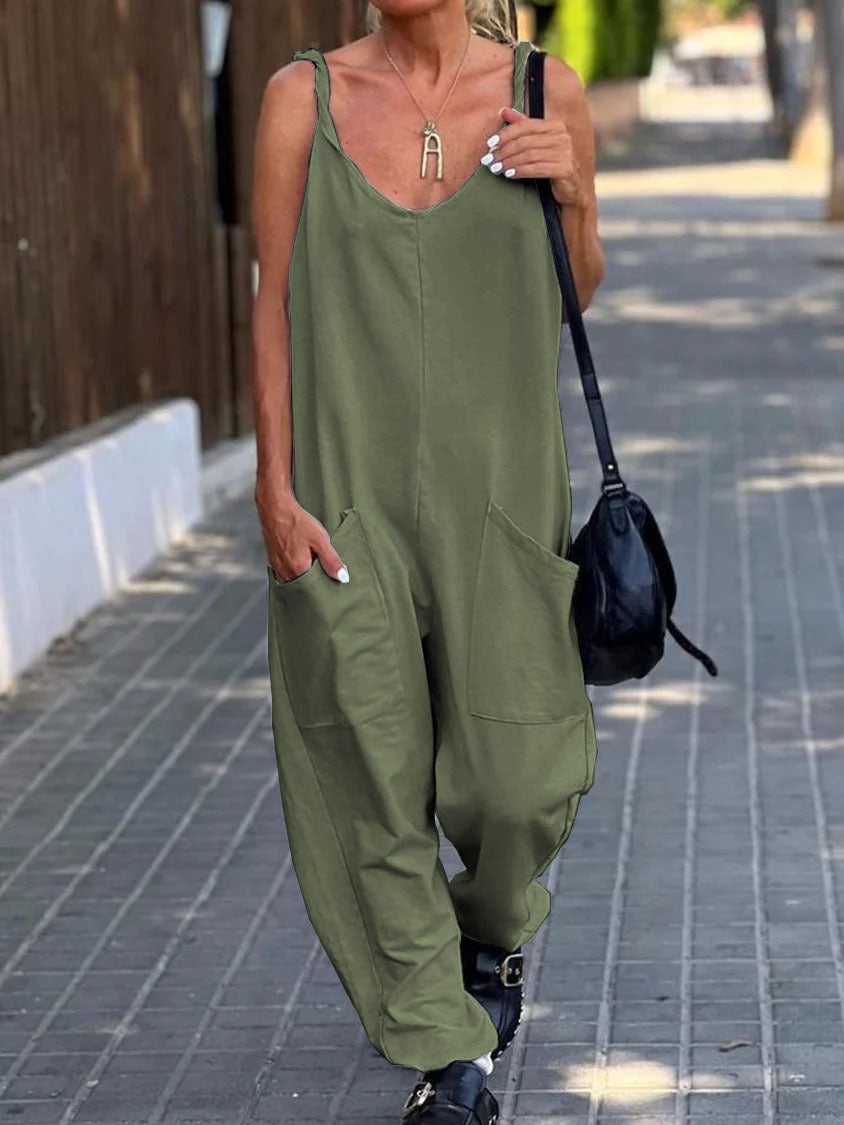 Beiger Lockerer Jumpsuit Mit Großen Taschen - Mia