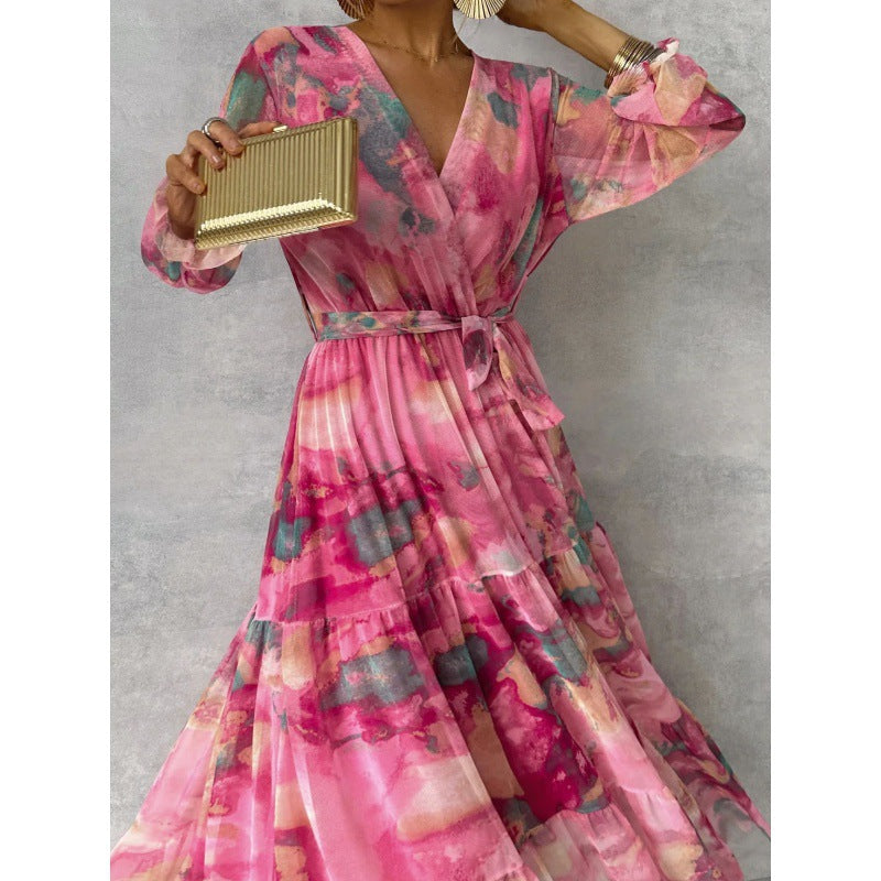 Trinity - Faltenrock V-Ausschnitt Boho Maxikleid