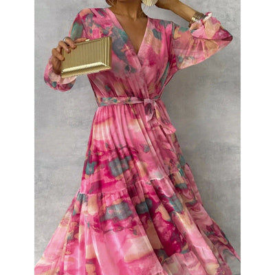 Trinity - Faltenrock V-Ausschnitt Boho Maxikleid