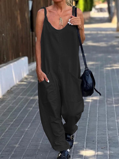 Beiger Lockerer Jumpsuit Mit Großen Taschen - Mia