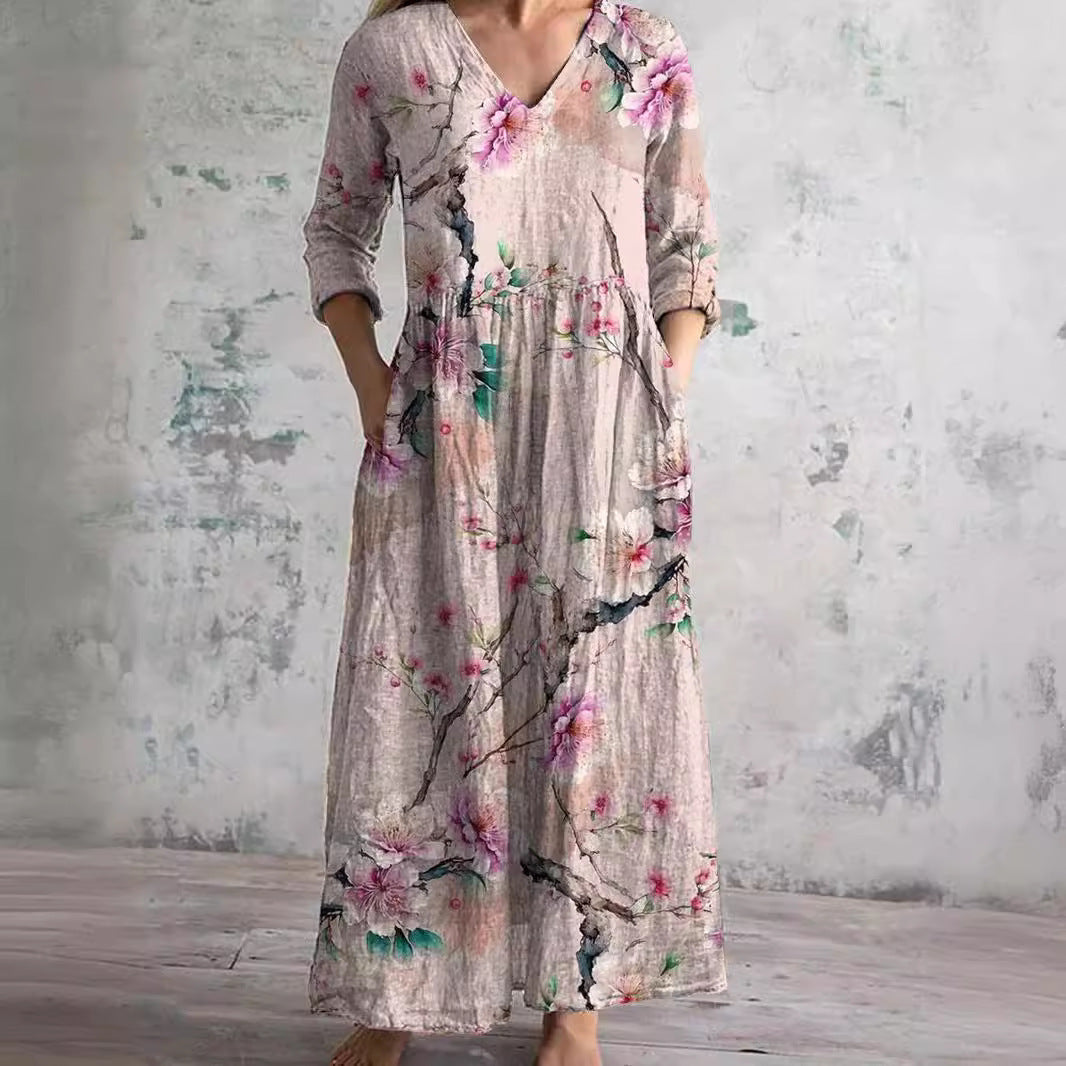 Elfenbein - Florale Laune Boho Maxikleid