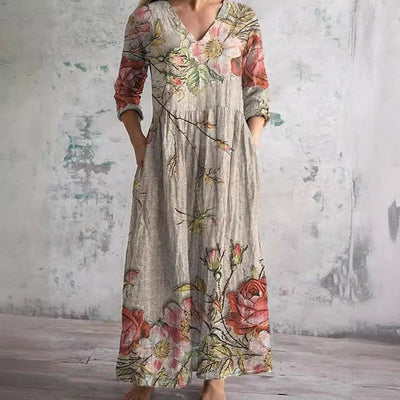 Elfenbein - Florale Laune Boho Maxikleid