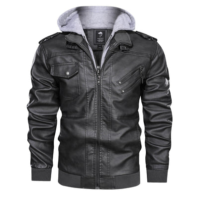 Lederjacke Herren abnehmbar Kapuze und Taschen