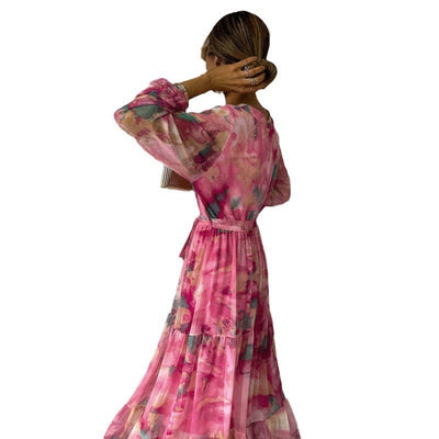 Trinity - Faltenrock V-Ausschnitt Boho Maxikleid