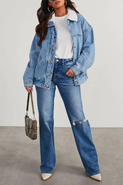 Eva | Damen-Denimjacke mit Fleecekragen – Trendy und Bequem für Jeden Tag