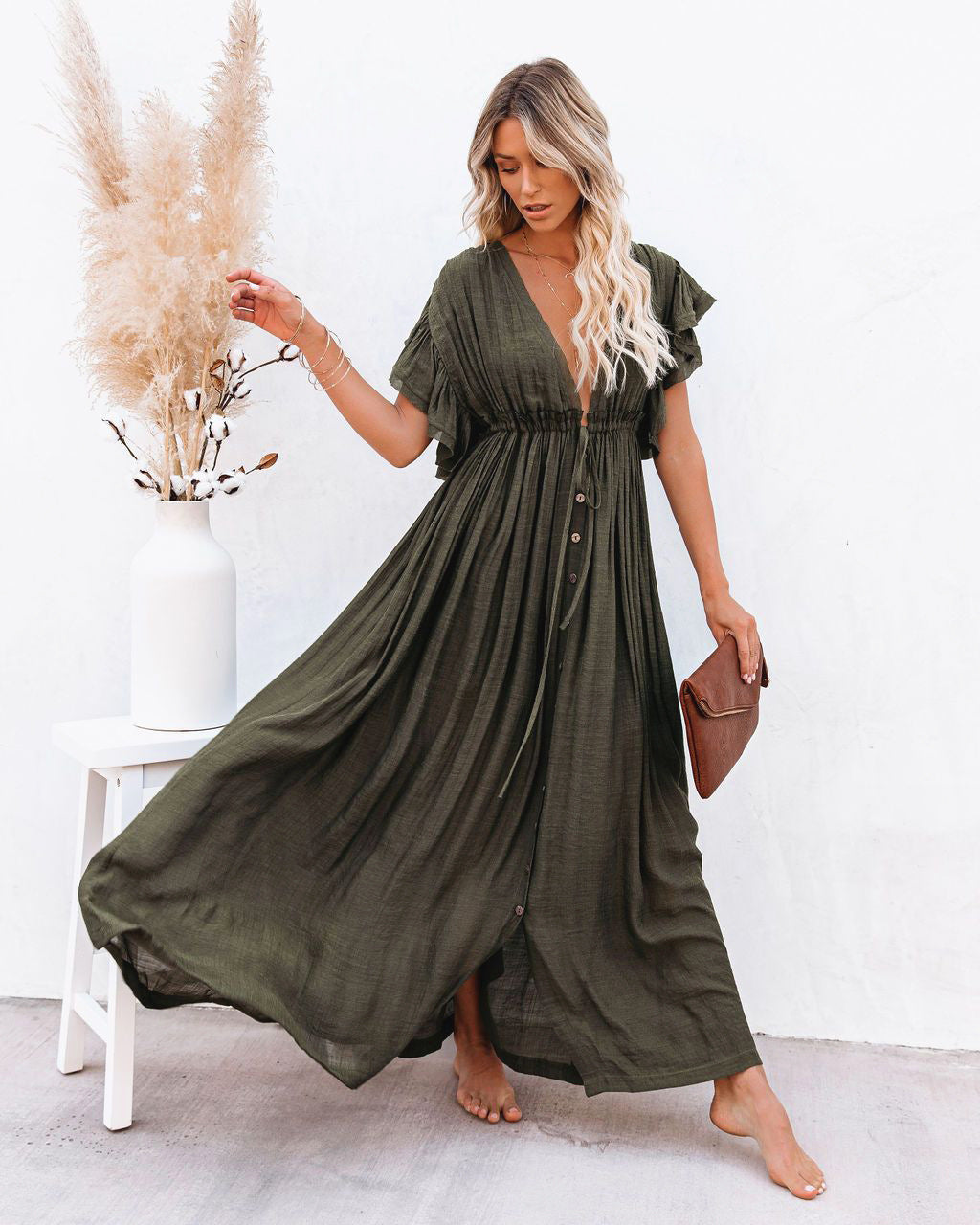 Audra - Boho V-Ausschnitt Kimono Strandüberwurfkleid