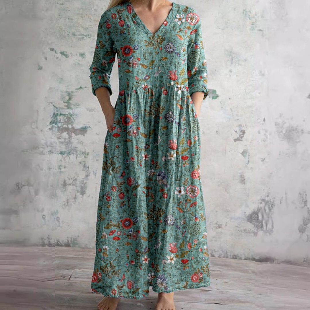 Elfenbein - Florale Laune Boho Maxikleid