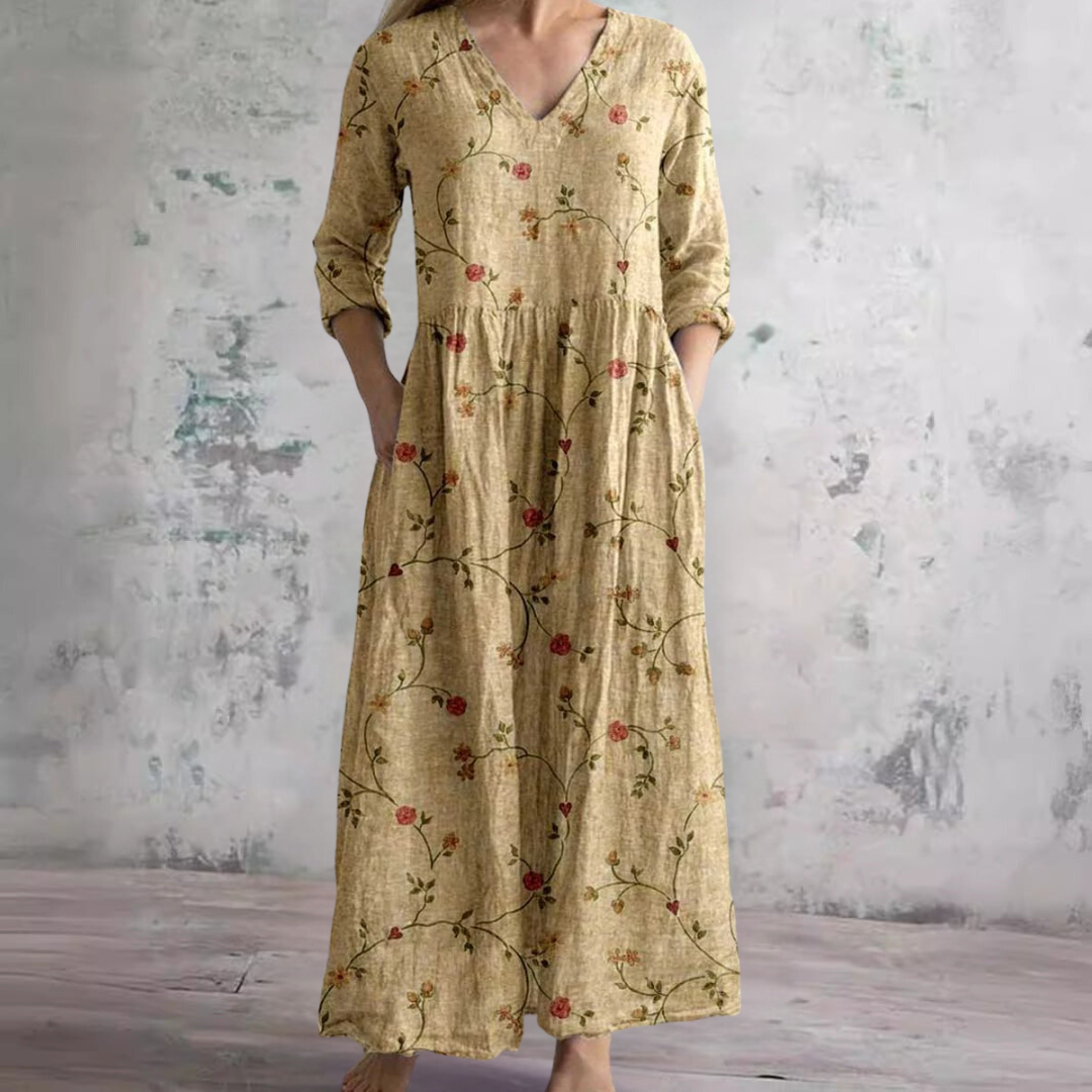 Elfenbein - Florale Laune Boho Maxikleid