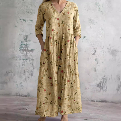 Elfenbein - Florale Laune Boho Maxikleid