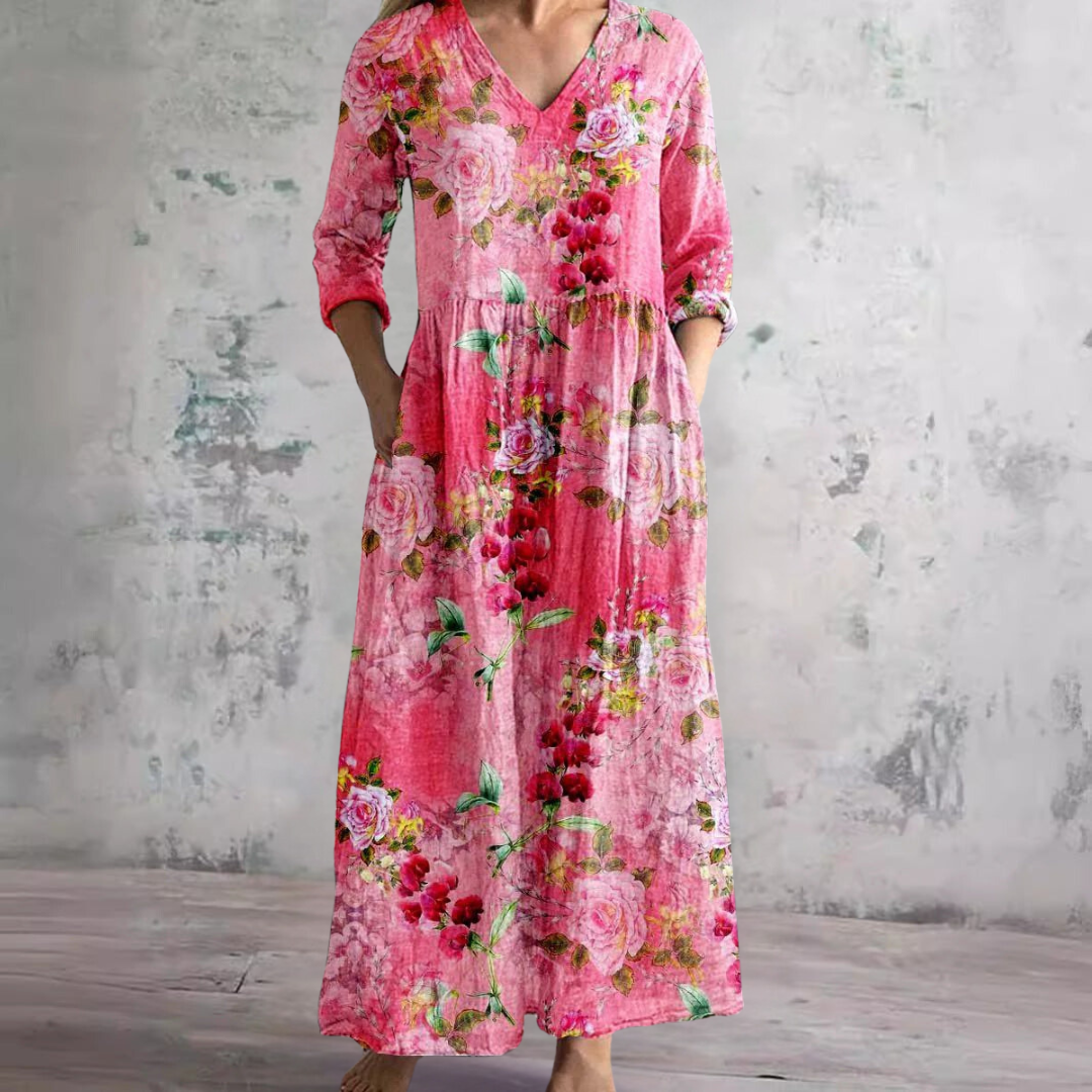 Elfenbein - Florale Laune Boho Maxikleid