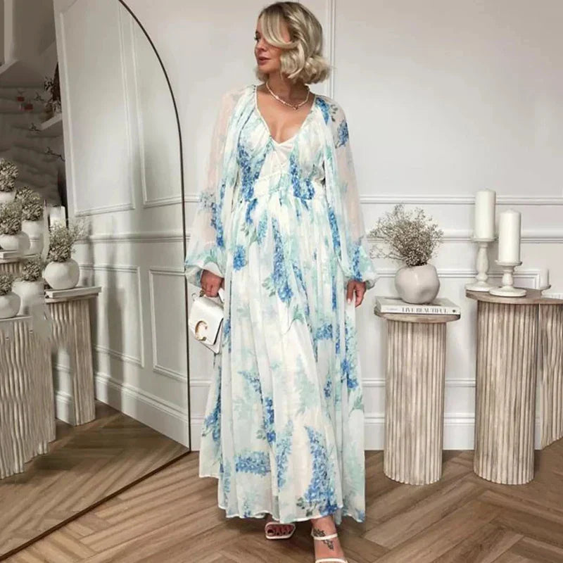 Nora – Blaues Ozean Maxikleid