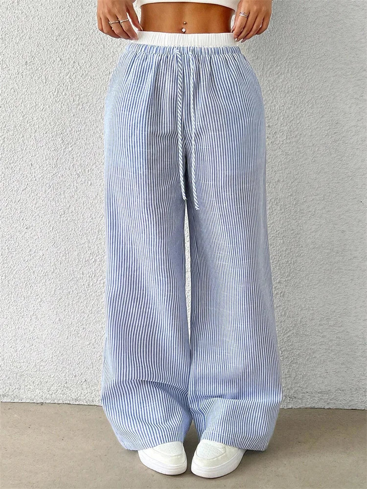 Daphne | Lässige Hose mit weitem Bein - Streifendruck