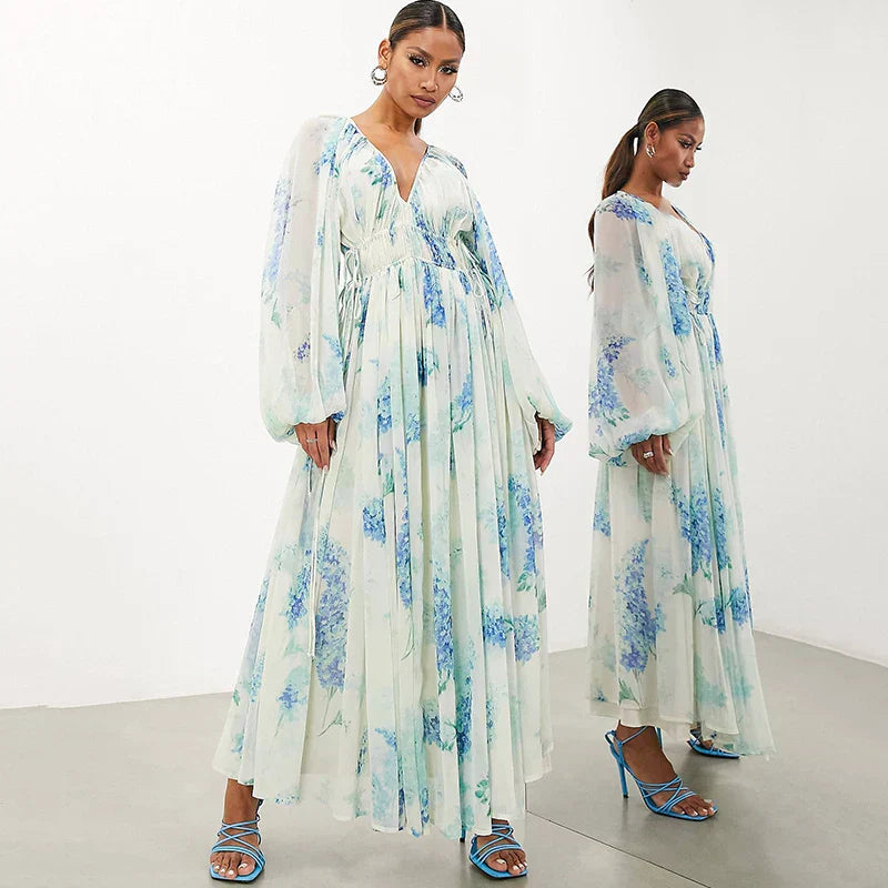Nora – Blaues Ozean Maxikleid