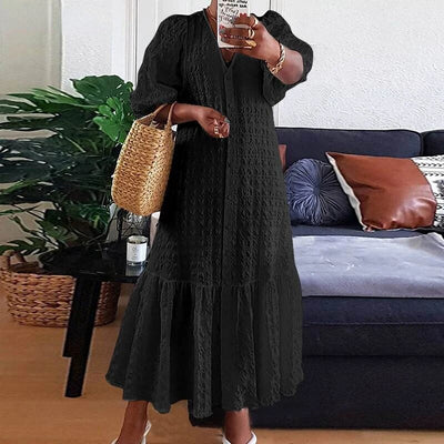 Gelbes Knitterkleid mit Puffärmeln - Clara
