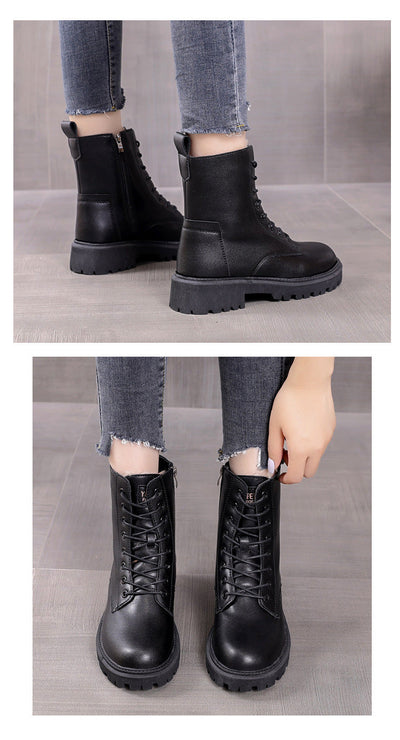 Winterstiefel aus schwarzem Leder - Delphine
