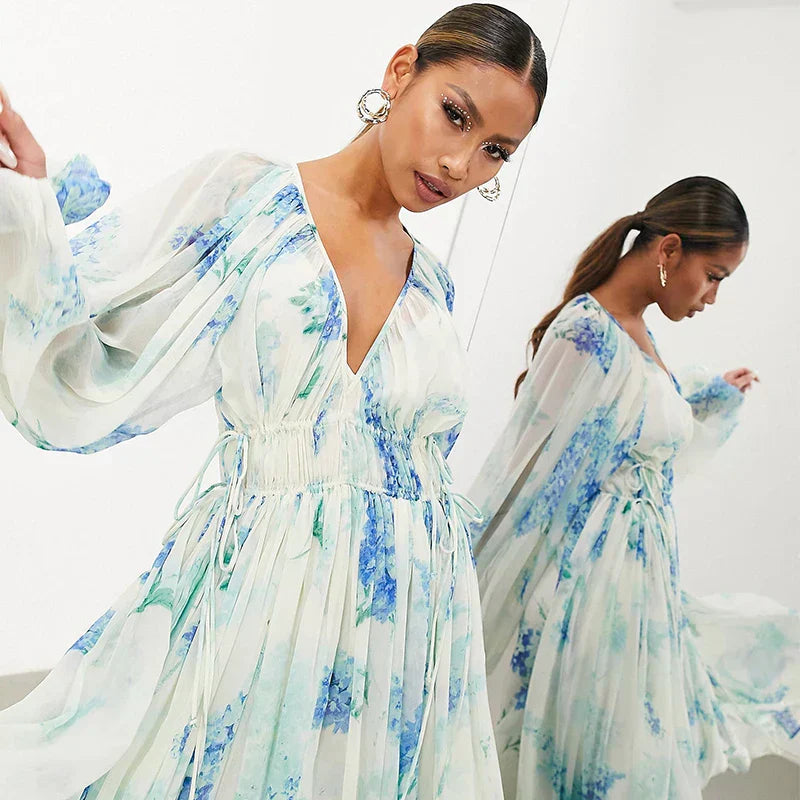 Nora – Blaues Ozean Maxikleid