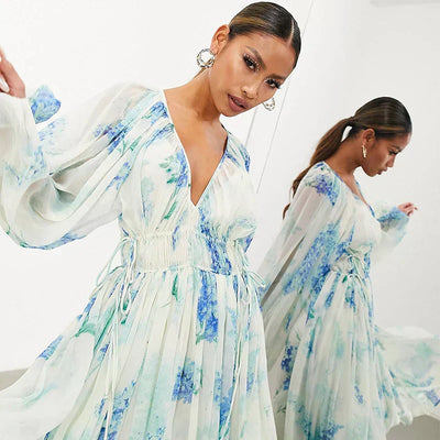 Nora – Blaues Ozean Maxikleid