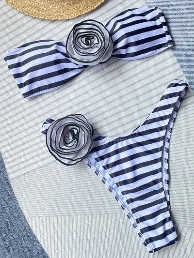 Gestreifter Bikini Rosendetail - Julia