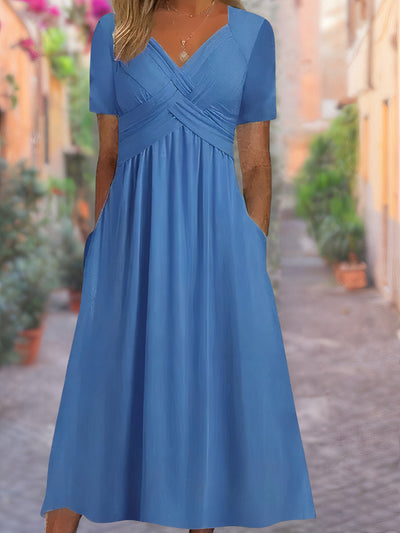 Graues Midi-Kleid mit Überkreuz-Detail – Helena