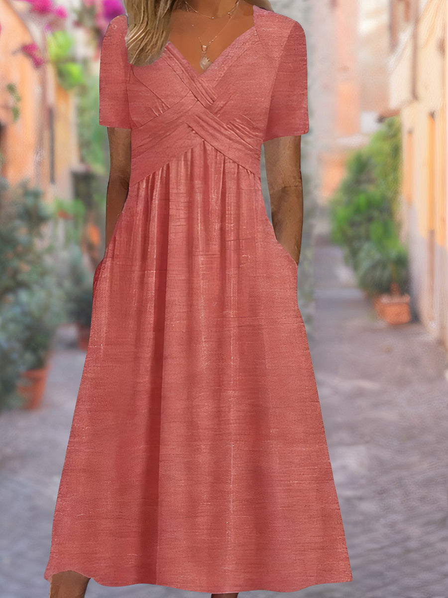 Graues Midi-Kleid mit Überkreuz-Detail – Helena