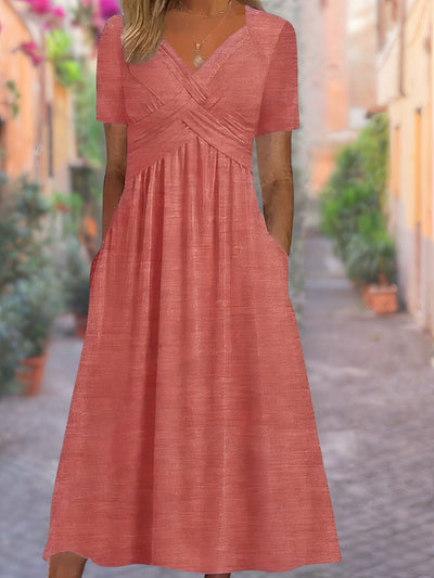 Graues Midi-Kleid mit Überkreuz-Detail – Helena