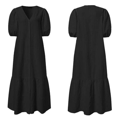 Gelbes Knitterkleid mit Puffärmeln - Clara