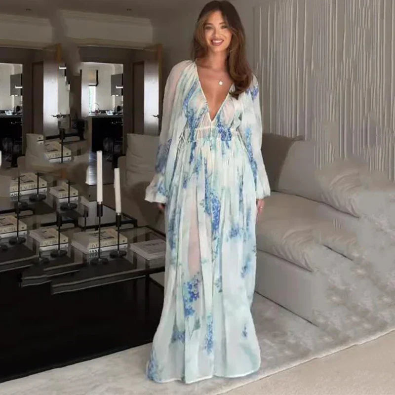Nora – Blaues Ozean Maxikleid