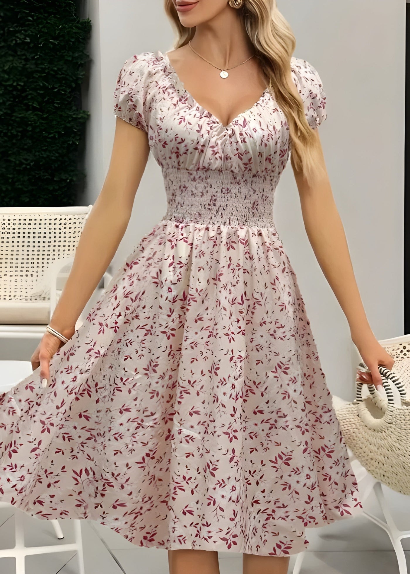 Nancy - Blumen-Midi-Kleid mit Puffärmeln