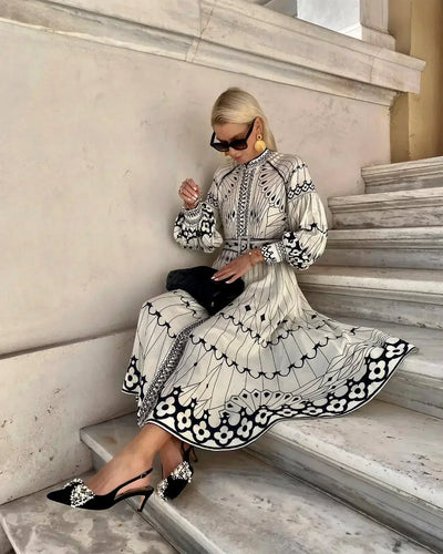 Eulalia - Retro Stehkragen Boho Kleid