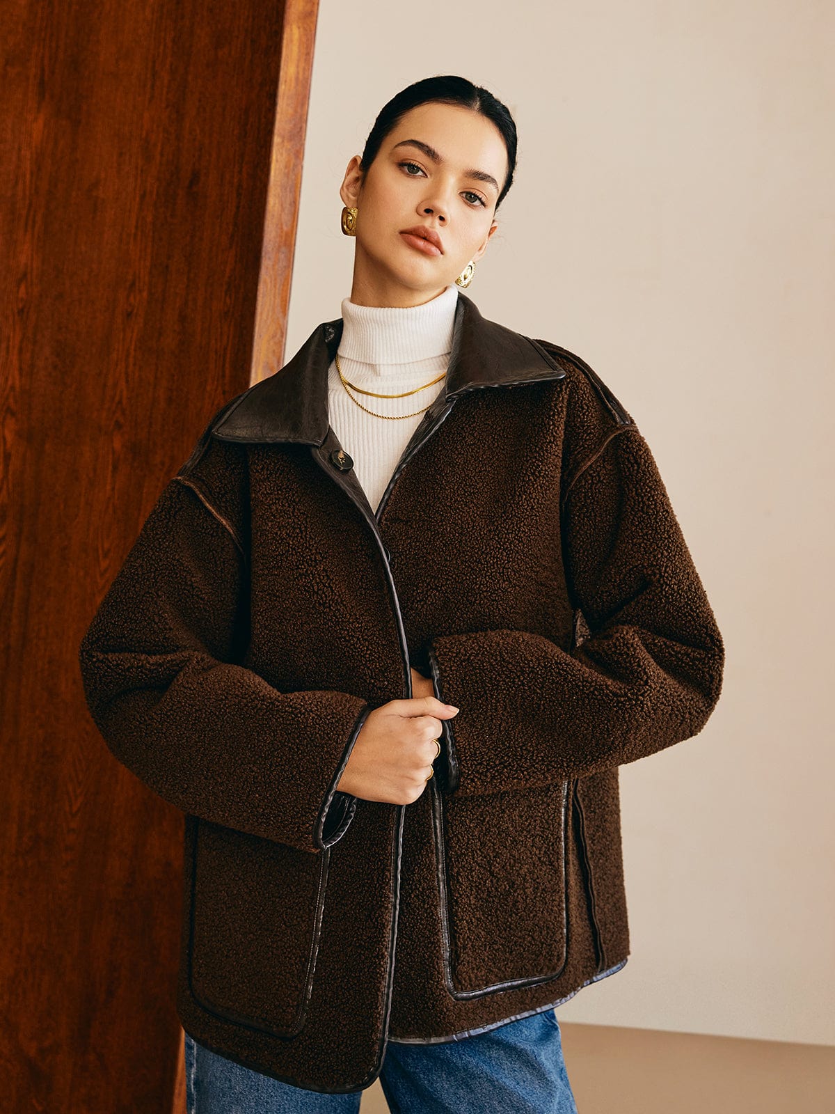 Sofia | Elegante Leder Wendejacke für Damen mit Teddy-Futter