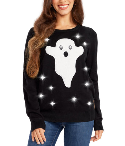 Leuchtender Geisterpullover für Damen – Schwarz