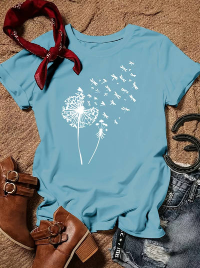 Vanessa | Lässiges T Shirt mit grafischem Löwenzahn Print