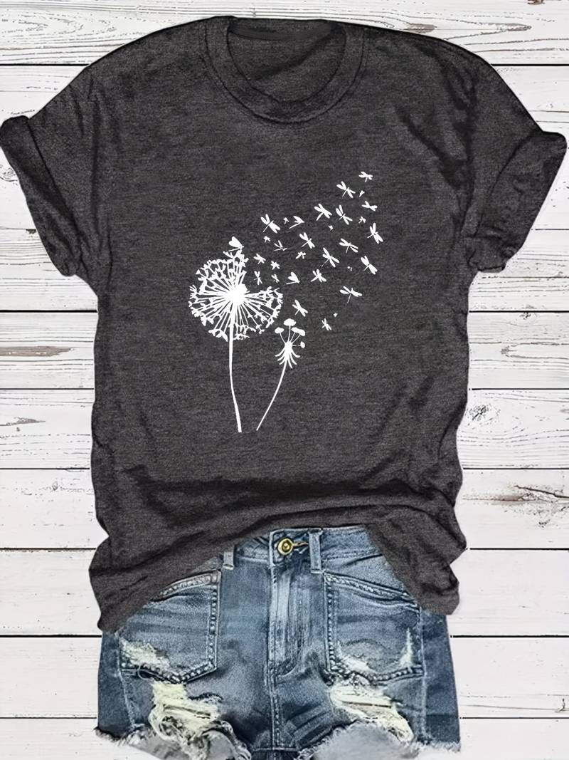 Vanessa | Lässiges T Shirt mit grafischem Löwenzahn Print