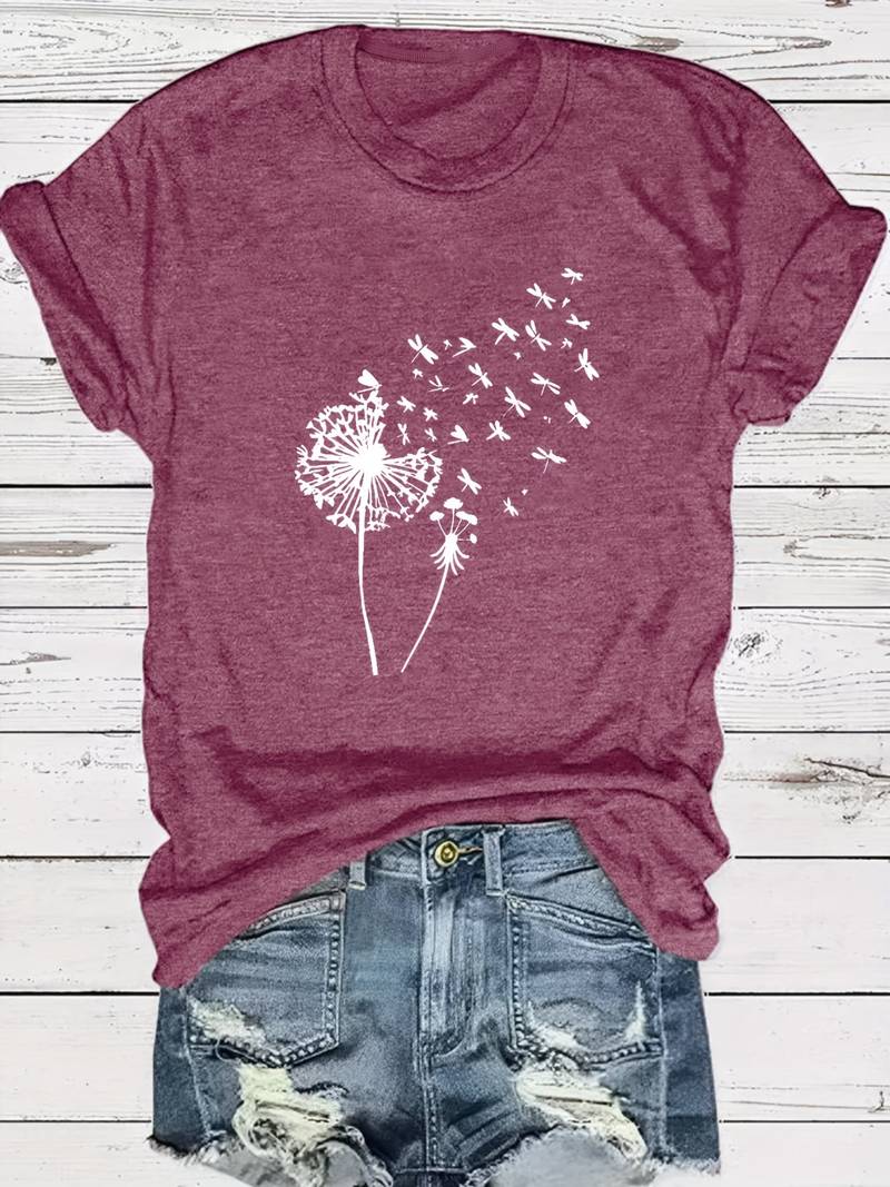 Vanessa | Lässiges T Shirt mit grafischem Löwenzahn Print