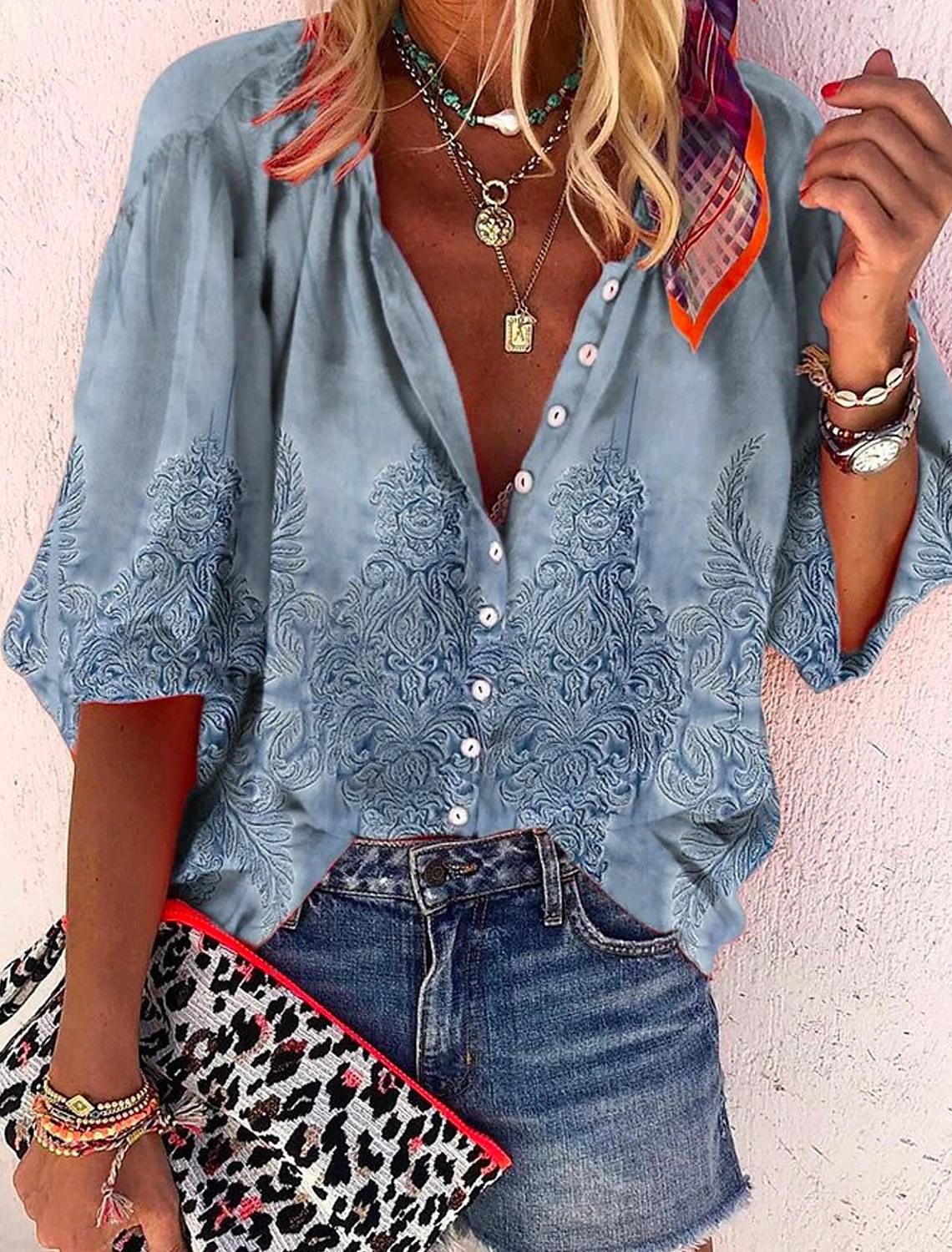Vanessa | Trendy Boho Casual V Ausschnitt Bluse
