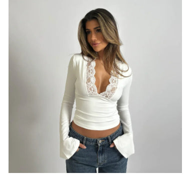 Roxana | Langärmliges Oberteil mit Spitze – Feminine Eleganz für Jeden Anlass